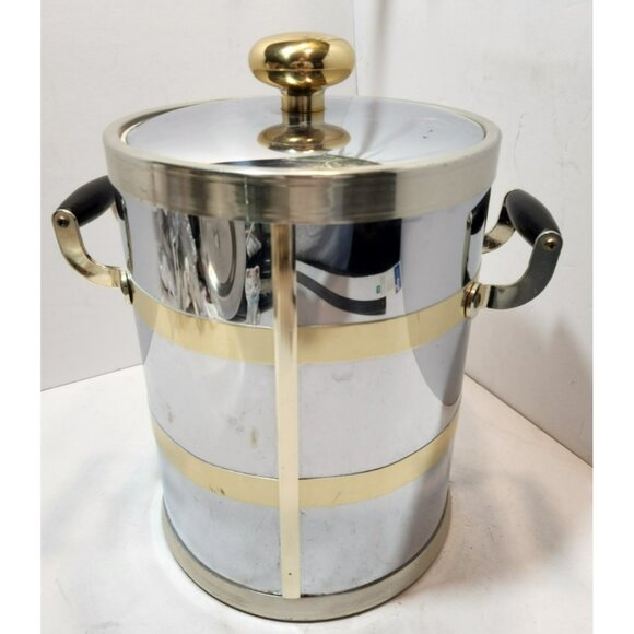 Vintage Kraftware Two-Toned Chrome & Brass Ice Bucket w/Insulated Plastic Lining - Picture 1 of 14